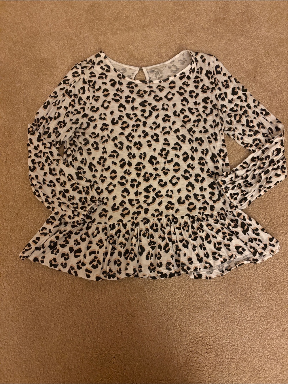 Lucky Brand Cream and Black Leopard Print Peplum Top